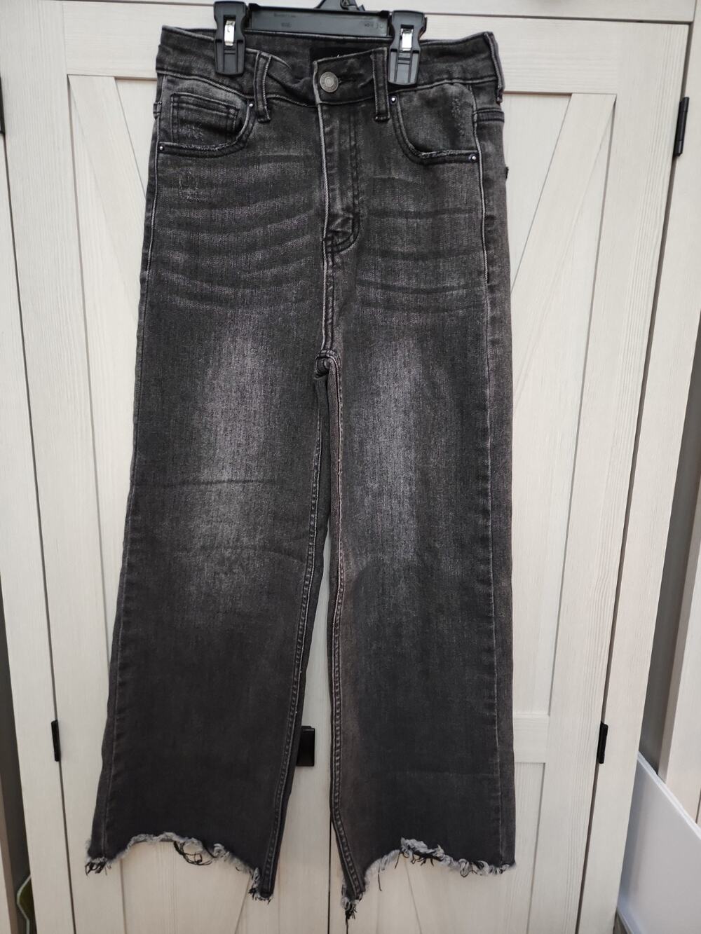 Social Theads Risen Jeans High Rise Frayed Jeans Wide Leg Grunge Edgy 3/26 Black